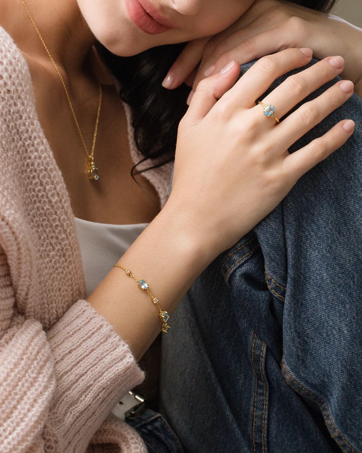 Mini Set 2 - Blue Topaz Jewellery Set in 18k Gold Vermeil - SJR London Timepiece