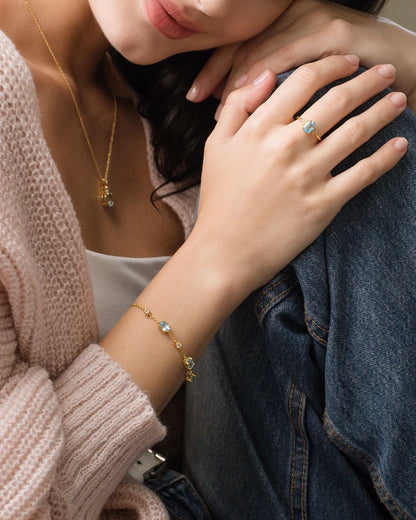 Mini Set 2 - Blue Topaz Jewellery Set in 18k Gold Vermeil - SJR London Timepiece
