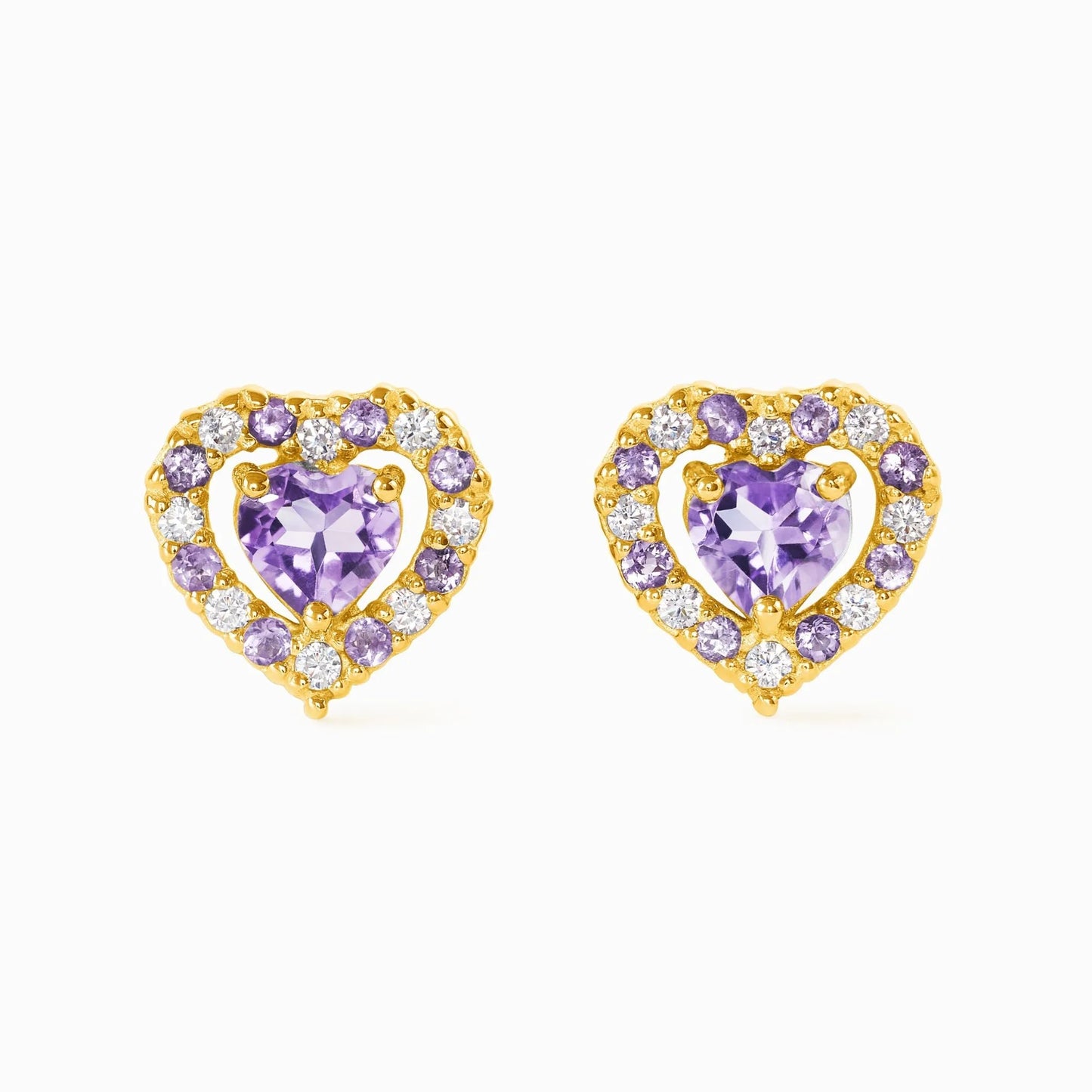 Purple Heart Lavender Amethyst Stud Earrings in 18k Gold Vermeil - SJR London Timepiece