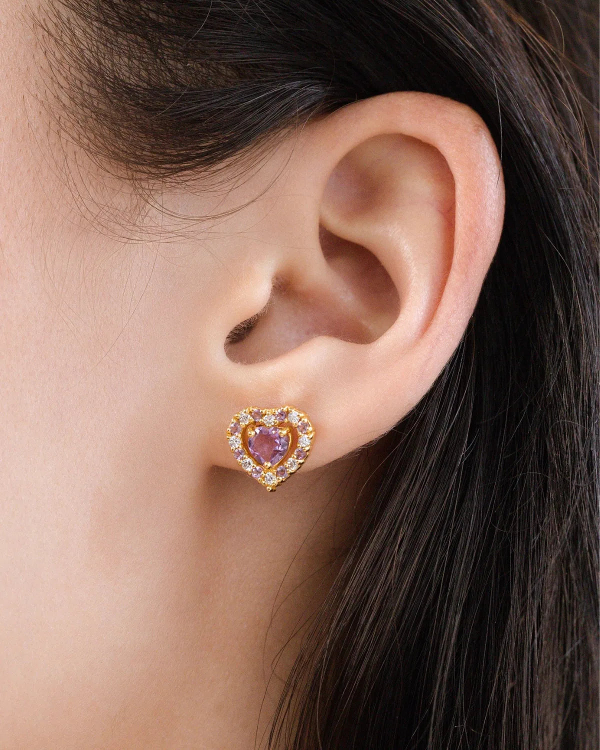 Purple Heart Lavender Amethyst Stud Earrings in 18k Gold Vermeil - SJR London Timepiece