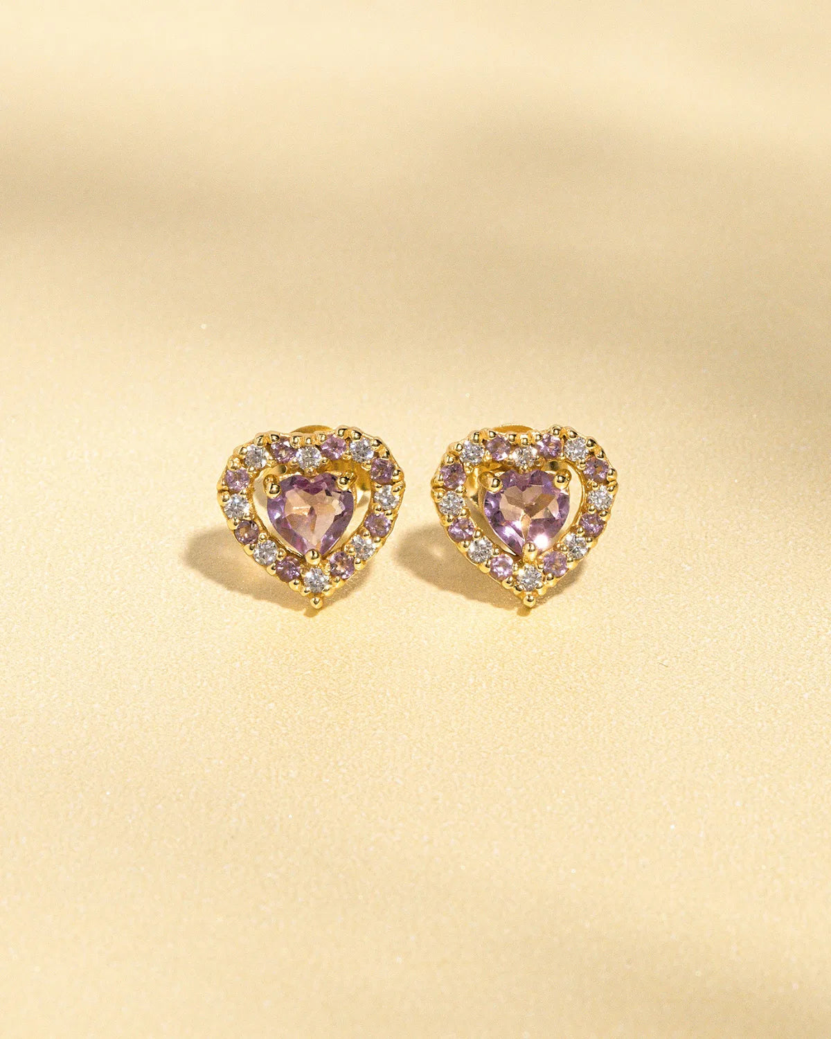 Purple Heart Lavender Amethyst Stud Earrings in 18k Gold Vermeil - SJR London Timepiece