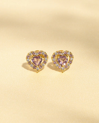 Purple Heart Lavender Amethyst Stud Earrings in 18k Gold Vermeil - SJR London Timepiece