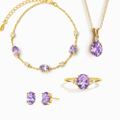 Complete Set - Amethyst Jewellery Set in 18k Gold Vermeil - SJR London Timepiece