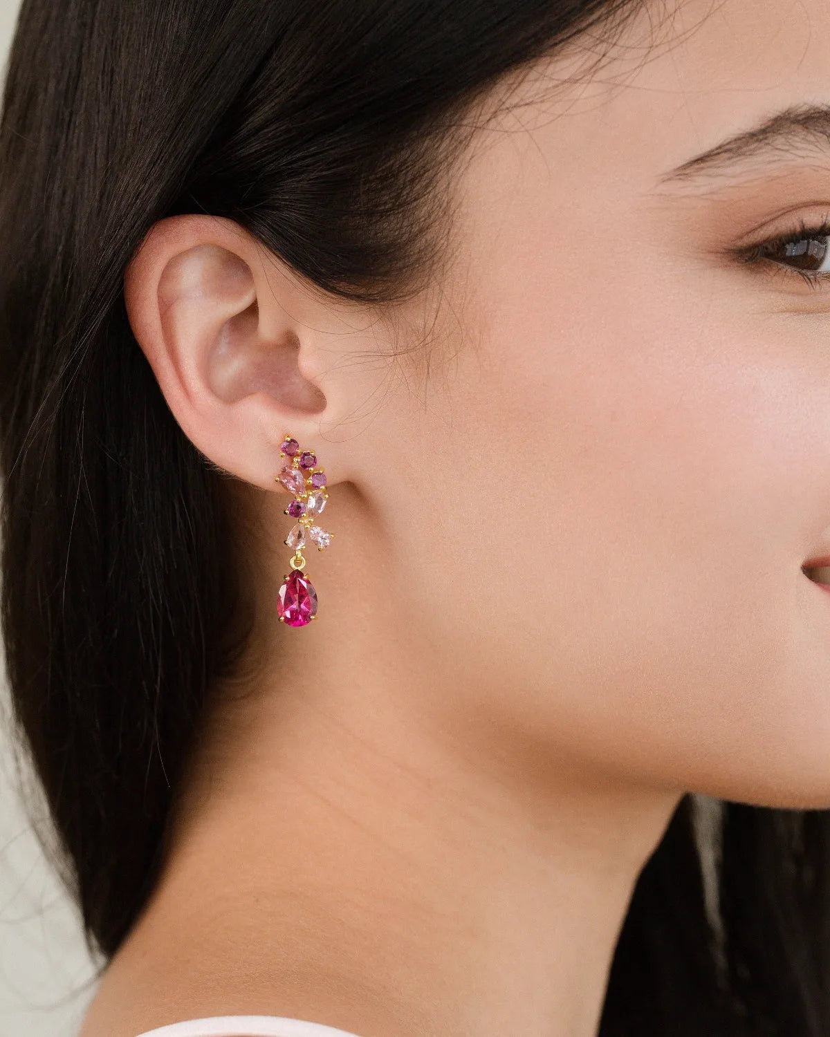 Pink Gemstone Drop Earrings in 18k Gold Vermeil - SJR London Timepiece