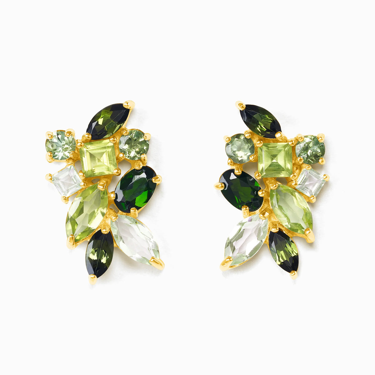 Large Green Gemstone Cluster Earrings in 18k Gold Vermeil - SJR London Timepiece