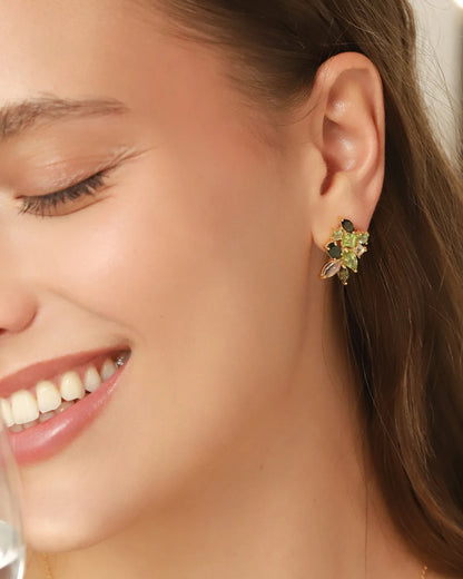 Large Green Gemstone Cluster Earrings in 18k Gold Vermeil - SJR London Timepiece