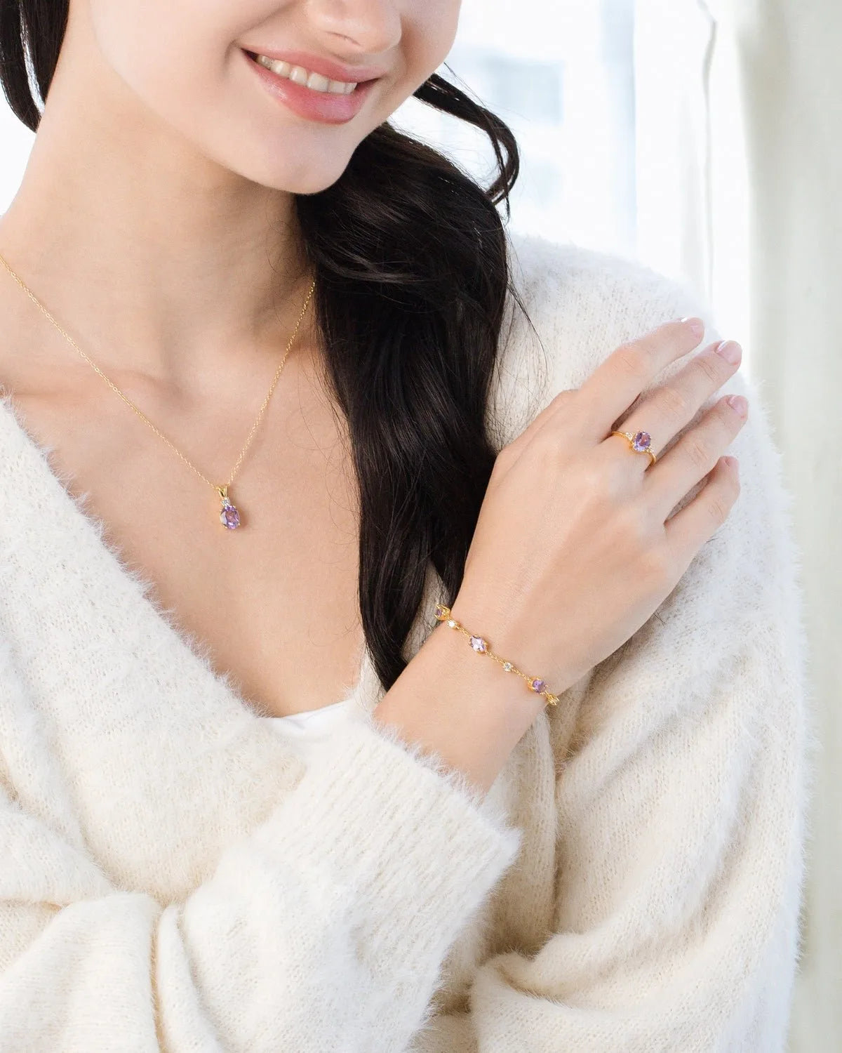 Mini Set 2 - Amethyst Jewellery Set in 18k Gold Vermeil - SJR London Timepiece