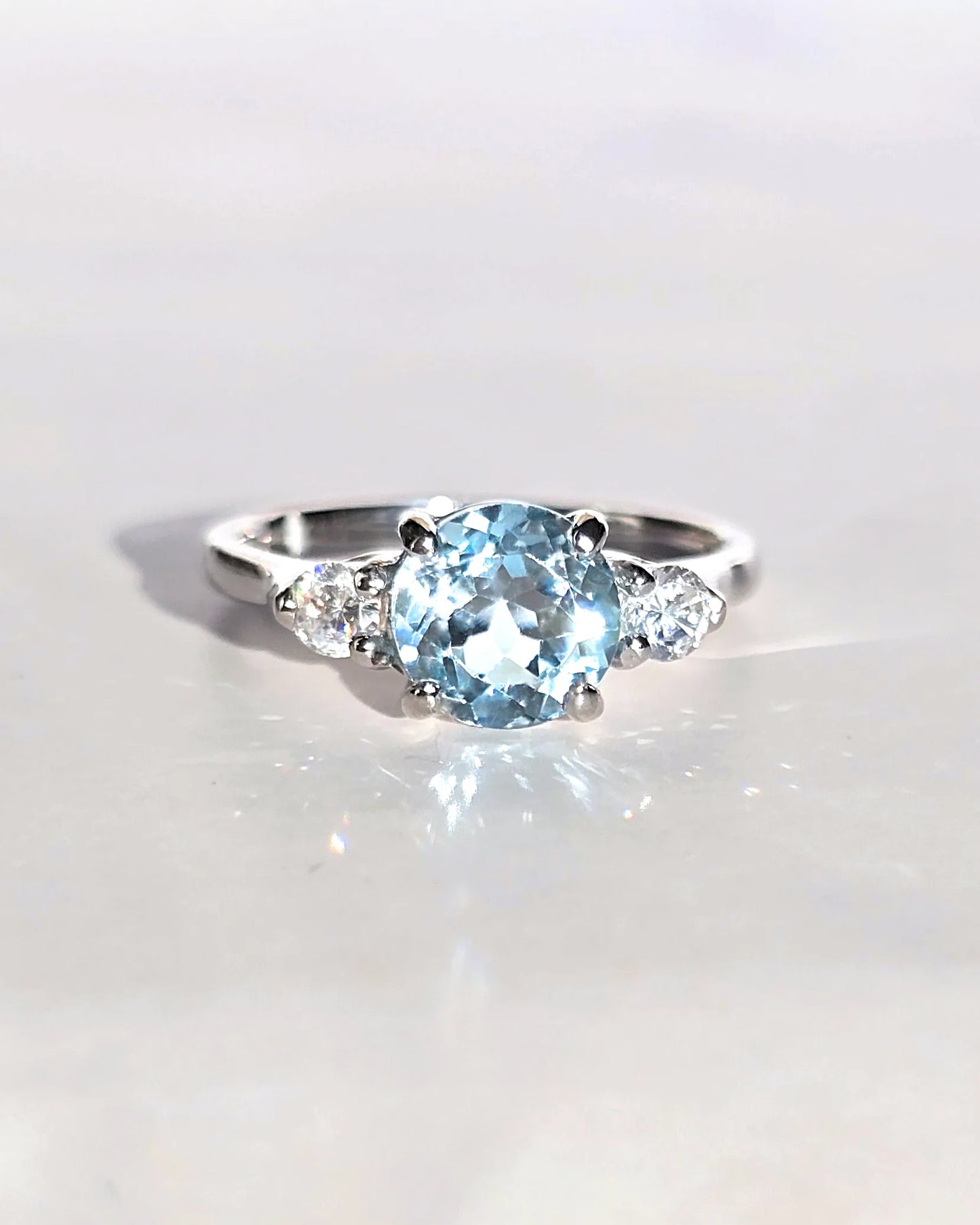 Blue Topaz Three Stone Ring in Sterling Silver - SJR London Timepiece