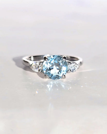 Blue Topaz Three Stone Ring in Sterling Silver - SJR London Timepiece