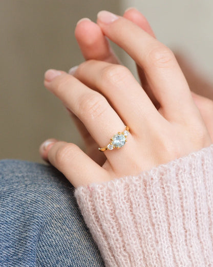 Blue Topaz Three Stone Ring in 18k Gold Vermeil - SJR London Timepiece