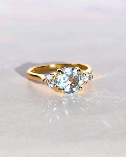 Blue Topaz Three Stone Ring in 18k Gold Vermeil - SJR London Timepiece