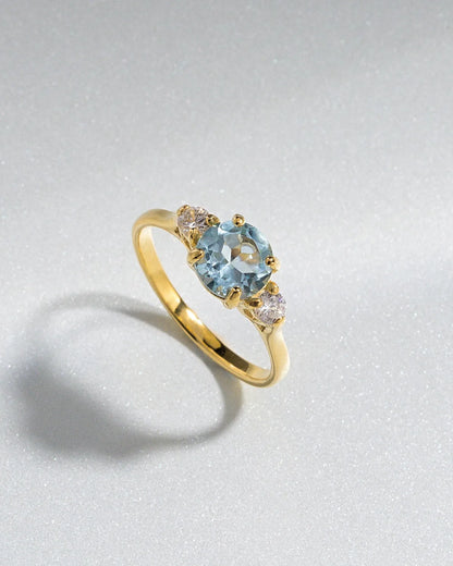 Blue Topaz Three Stone Ring in 18k Gold Vermeil - SJR London Timepiece