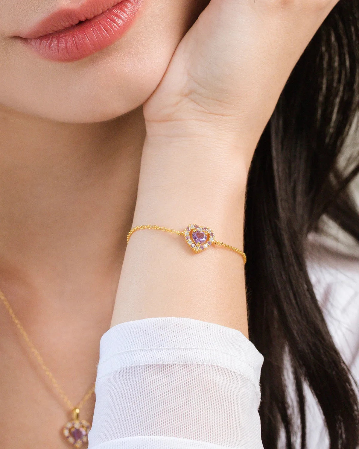 Purple Heart Lavender Amethyst Bracelet in 18k Gold Vermeil - SJR London Timepiece