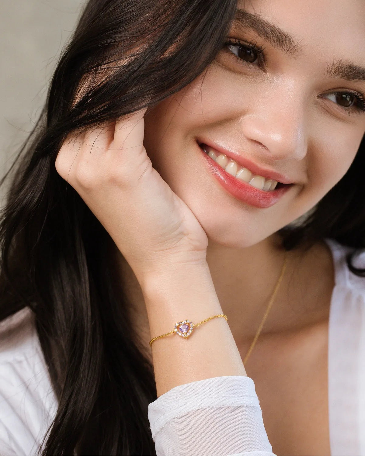 Purple Heart Lavender Amethyst Bracelet in 18k Gold Vermeil - SJR London Timepiece