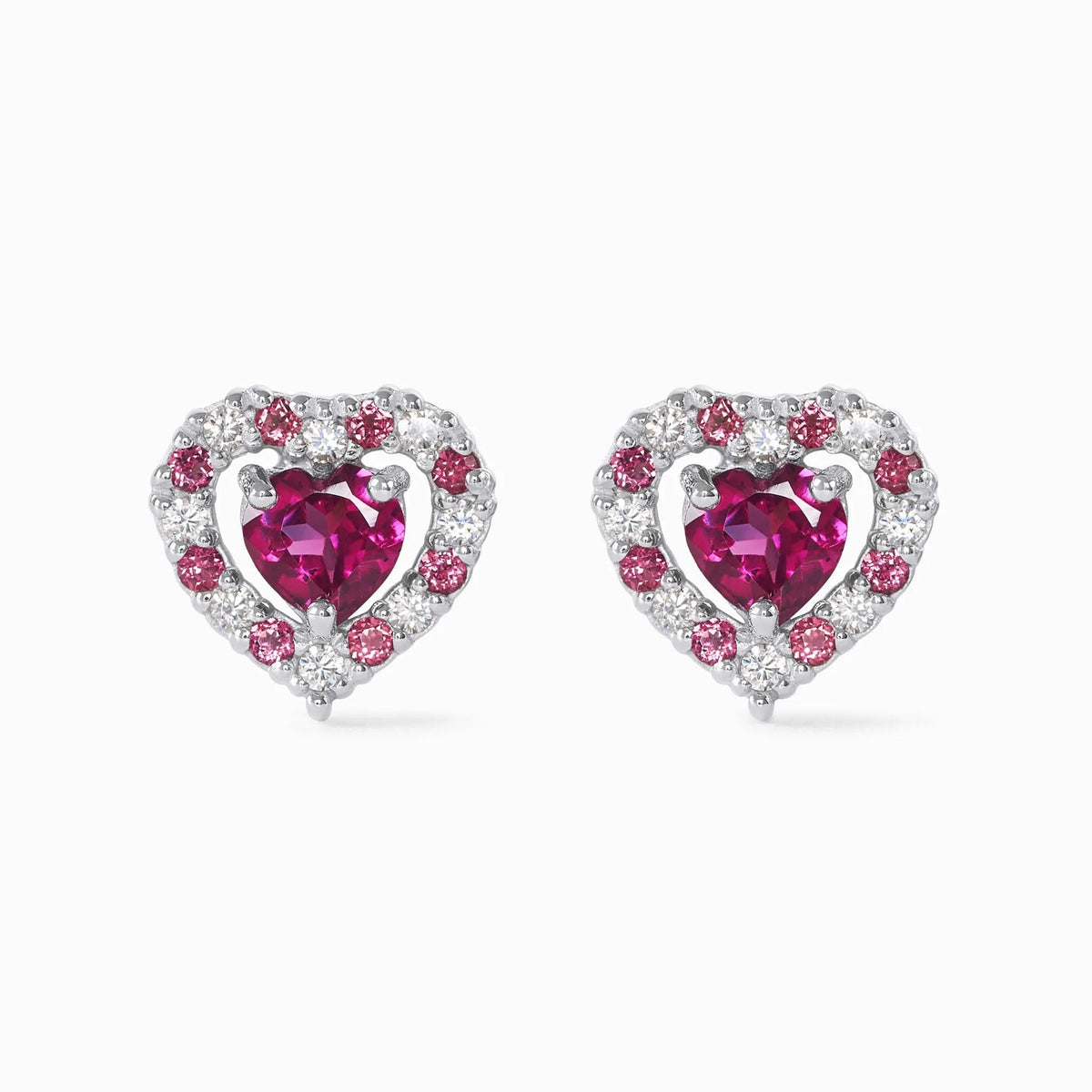 Red Heart Rhodolite Garnet Stud Earrings in Sterling Silver - SJR London Timepiece