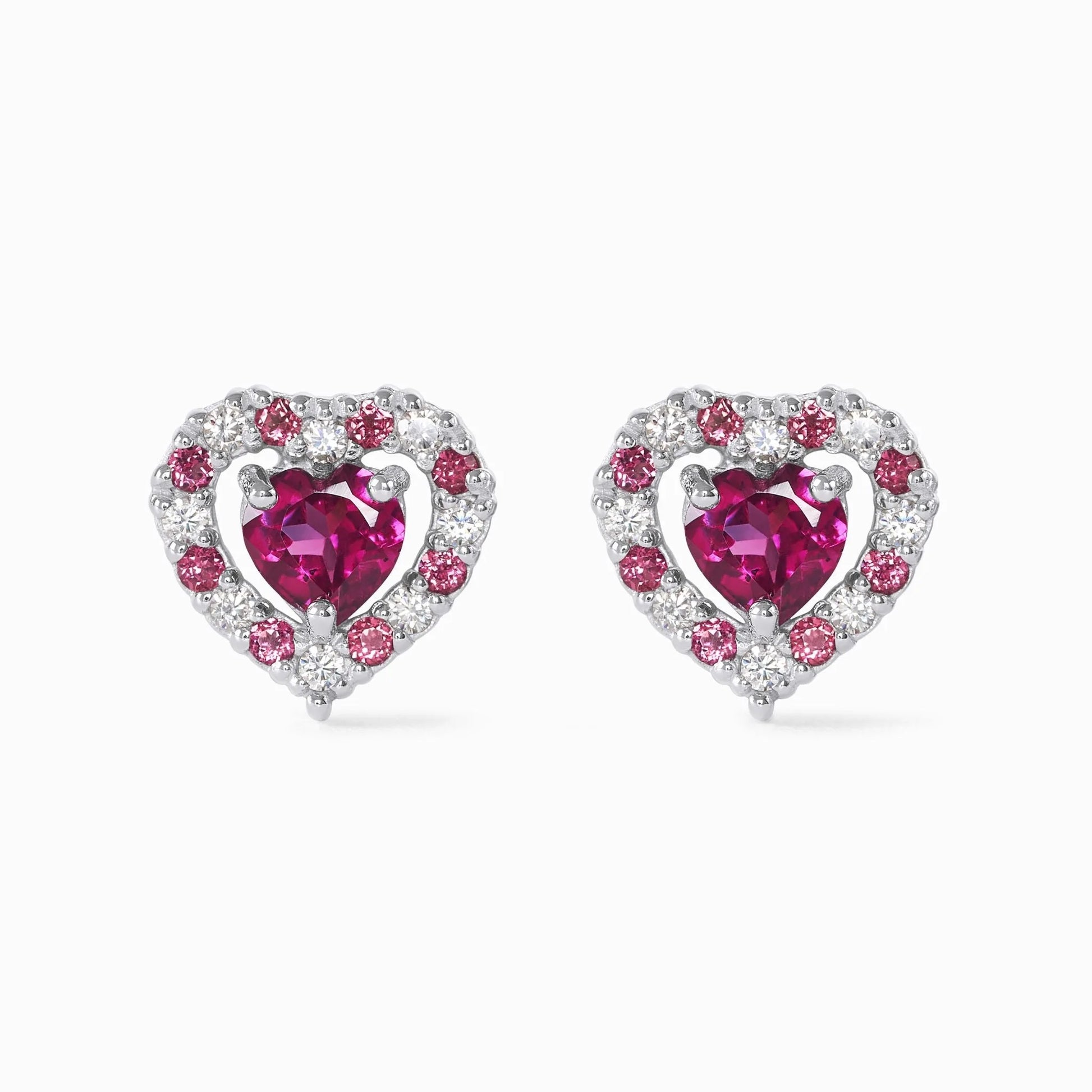 Red Heart Rhodolite Garnet Stud Earrings in Sterling Silver - SJR London Timepiece