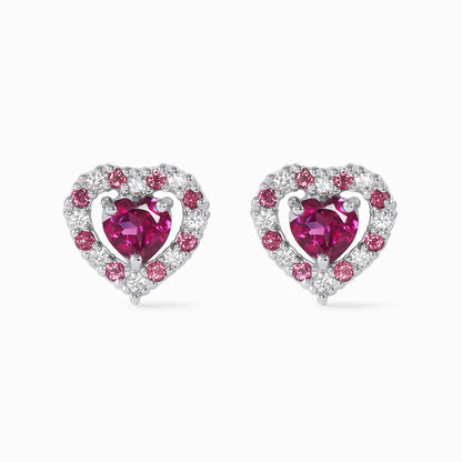 Red Heart Rhodolite Garnet Stud Earrings in Sterling Silver - SJR London Timepiece