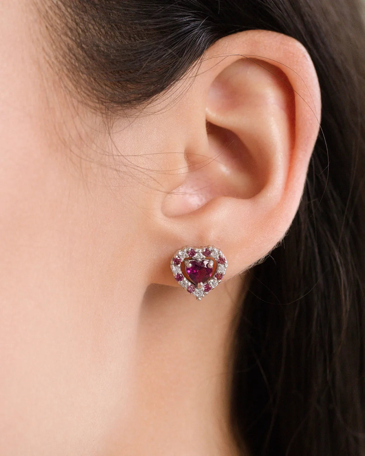 Red Heart Rhodolite Garnet Stud Earrings in Sterling Silver - SJR London Timepiece