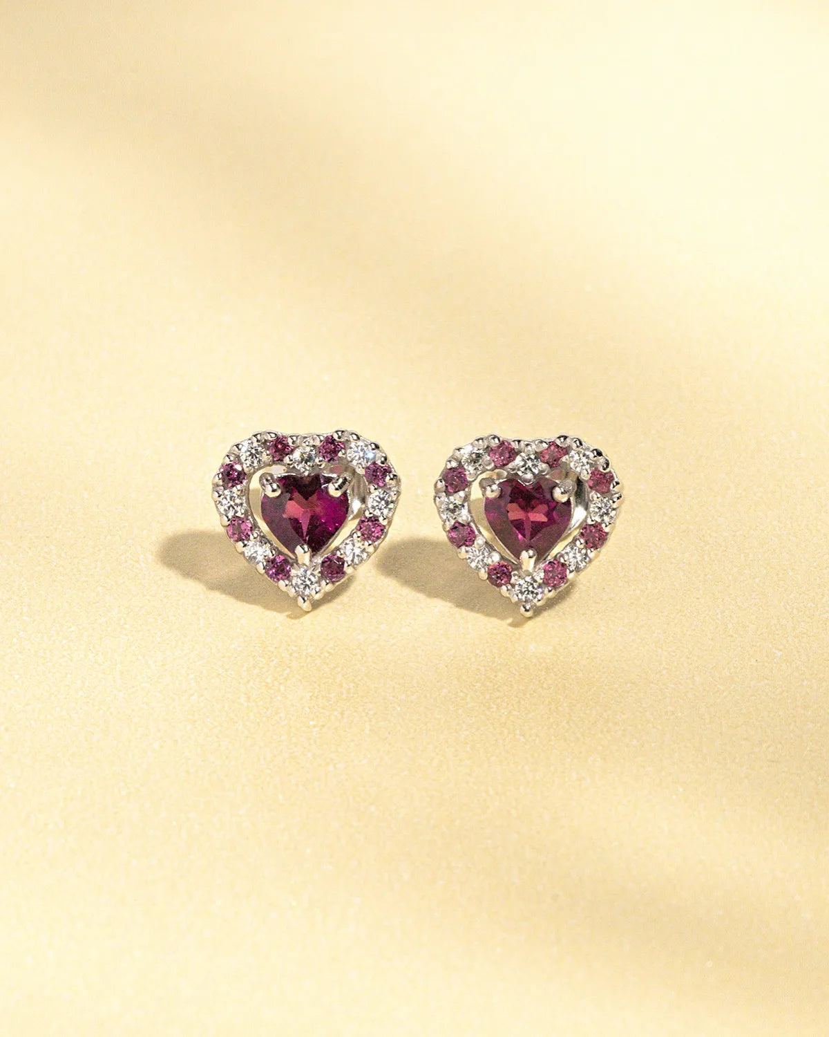 Red Heart Rhodolite Garnet Stud Earrings in Sterling Silver - SJR London Timepiece