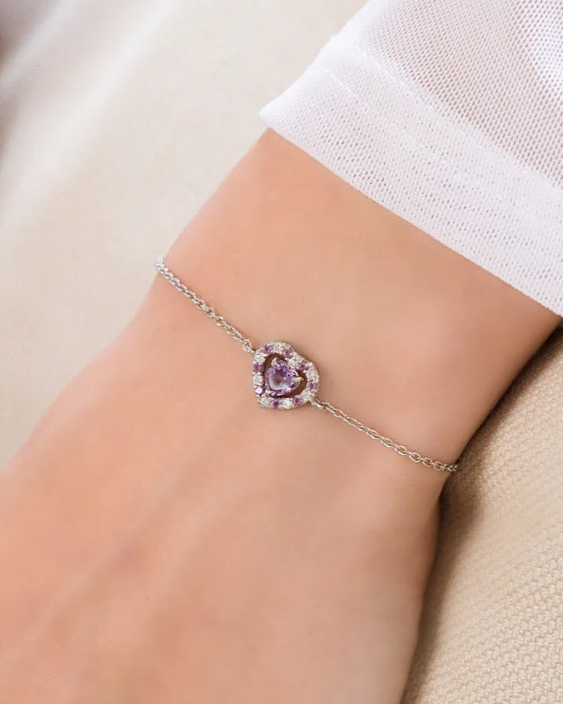 Purple Heart Lavender Amethyst Bracelet in Sterling Silver - SJR London Timepiece