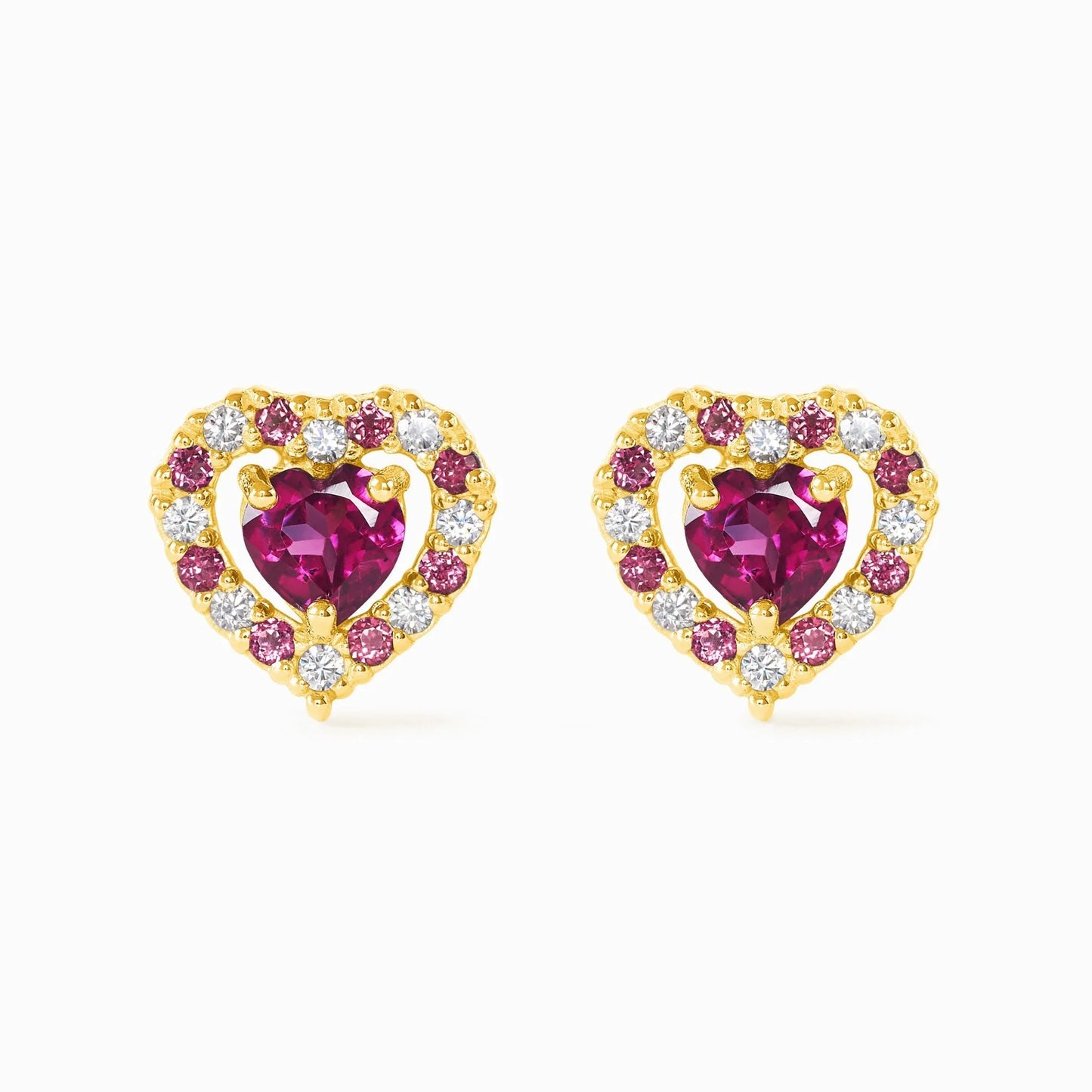 Red Heart Rhodolite Garnet Stud Earrings in 18k Gold Vermeil - SJR London Timepiece