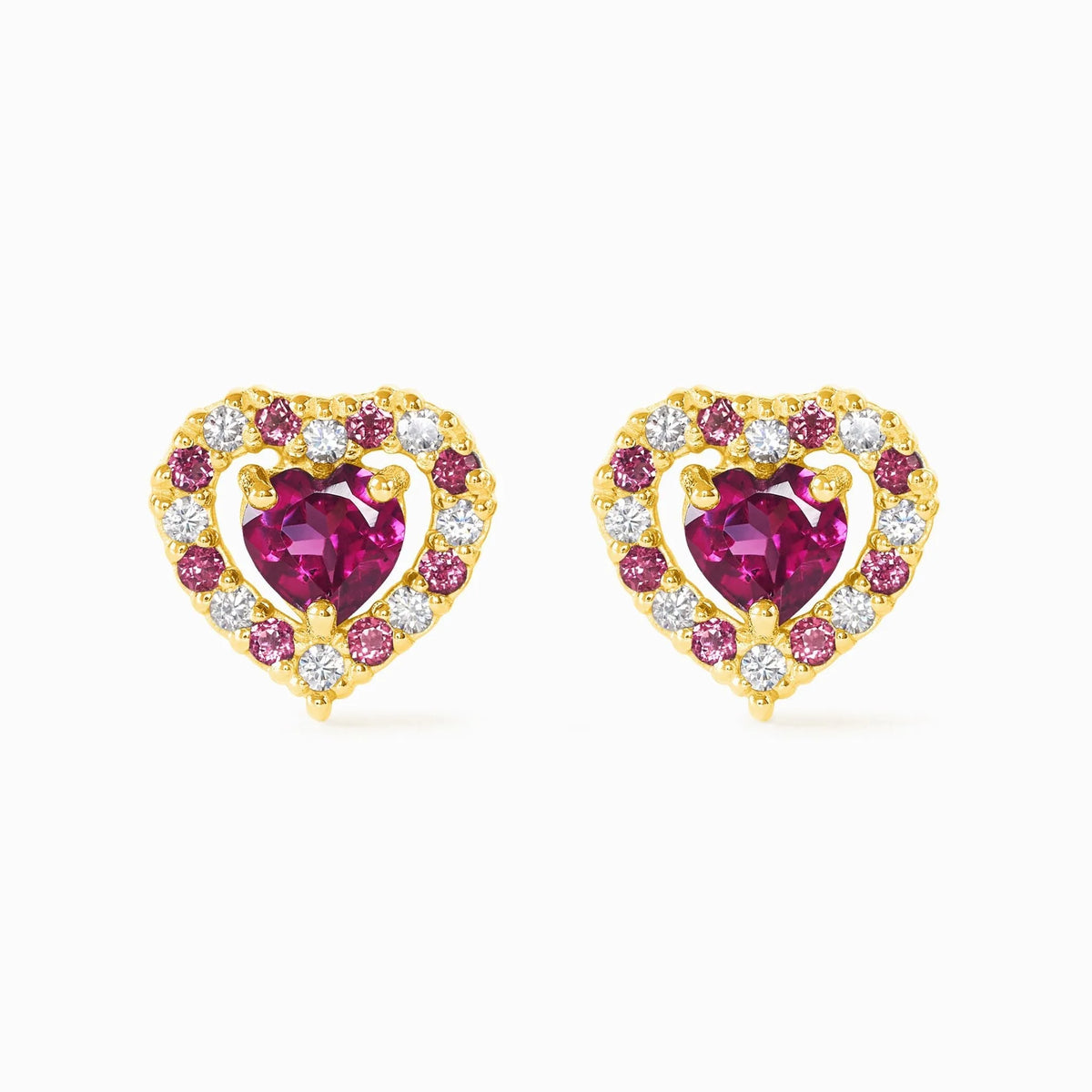 Red Heart Rhodolite Garnet Stud Earrings in 18k Gold Vermeil - SJR London Timepiece