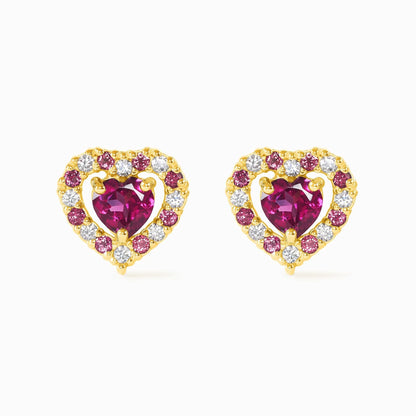 Red Heart Rhodolite Garnet Stud Earrings in 18k Gold Vermeil - SJR London Timepiece