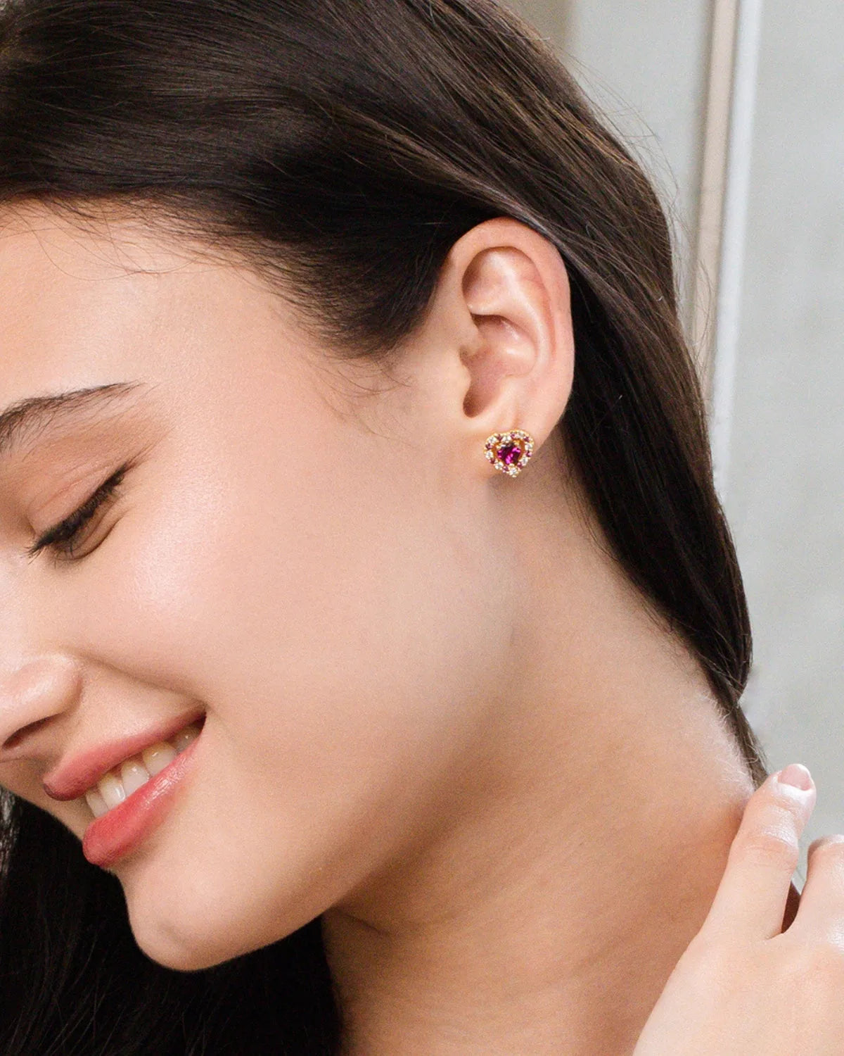 Red Heart Rhodolite Garnet Stud Earrings in 18k Gold Vermeil - SJR London Timepiece