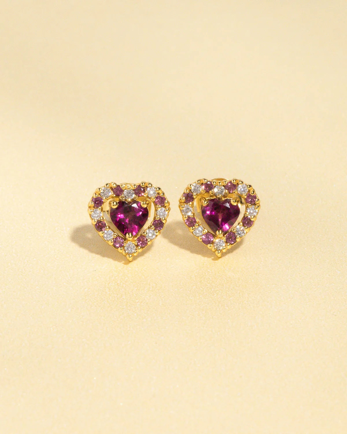 Red Heart Rhodolite Garnet Stud Earrings in 18k Gold Vermeil - SJR London Timepiece
