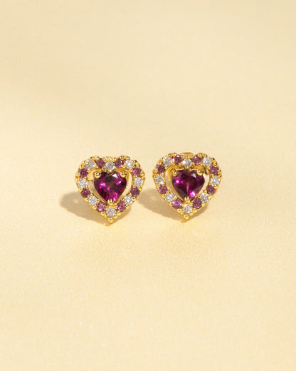 Red Heart Rhodolite Garnet Stud Earrings in 18k Gold Vermeil - SJR London Timepiece