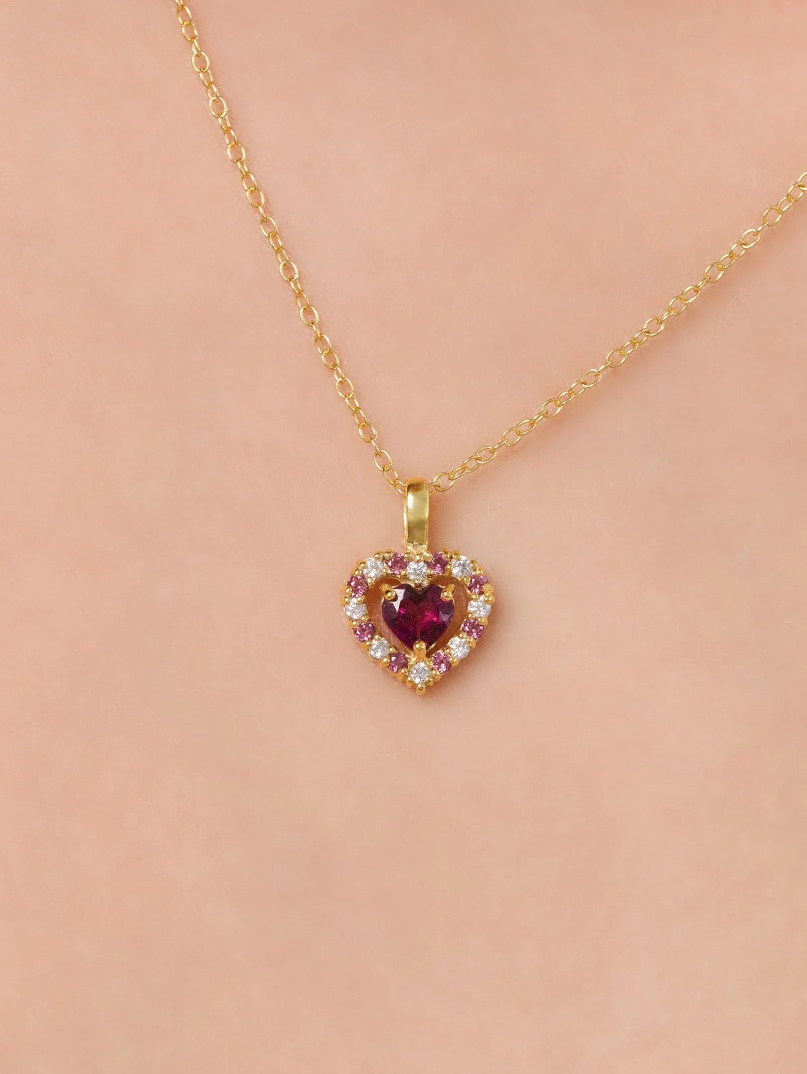 Red Heart Rhodolite Garnet Pendant Necklace in 18k Gold Vermeil - SJR London Timepiece