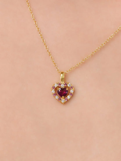 Red Heart Rhodolite Garnet Pendant Necklace in 18k Gold Vermeil - SJR London Timepiece