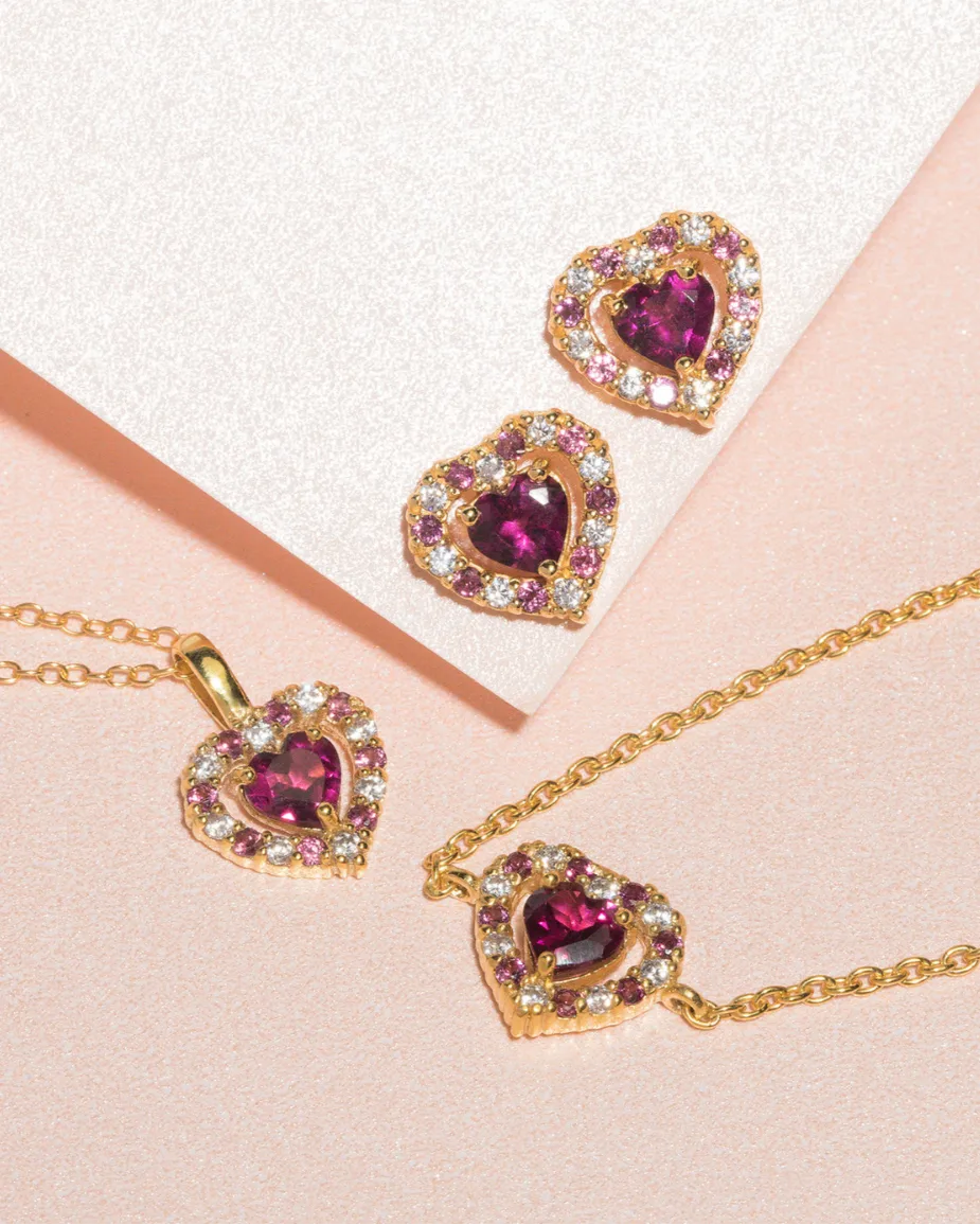 Red Heart Rhodolite Garnet Pendant Necklace in 18k Gold Vermeil - SJR London Timepiece