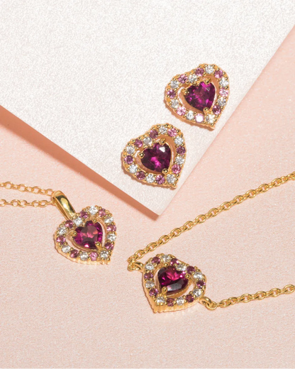 Red Heart Rhodolite Garnet Pendant Necklace in 18k Gold Vermeil - SJR London Timepiece