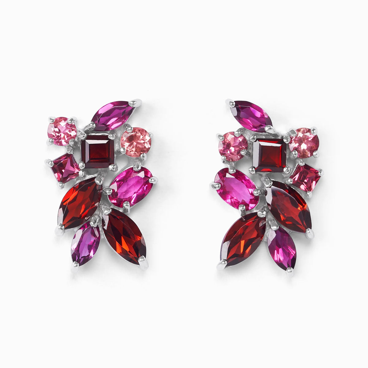 Large Red Gemstone Cluster Earrings in Sterling Silver - SJR London Timepiece