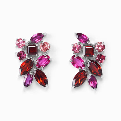Large Red Gemstone Cluster Earrings in Sterling Silver - SJR London Timepiece