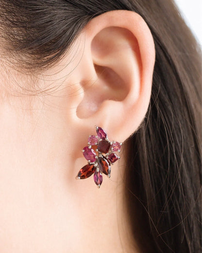 Large Red Gemstone Cluster Earrings in Sterling Silver - SJR London Timepiece