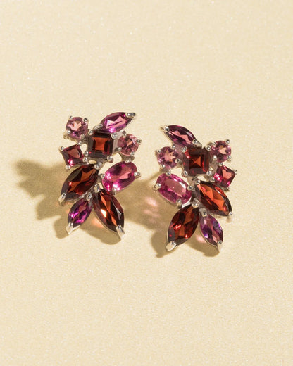 Large Red Gemstone Cluster Earrings in Sterling Silver - SJR London Timepiece