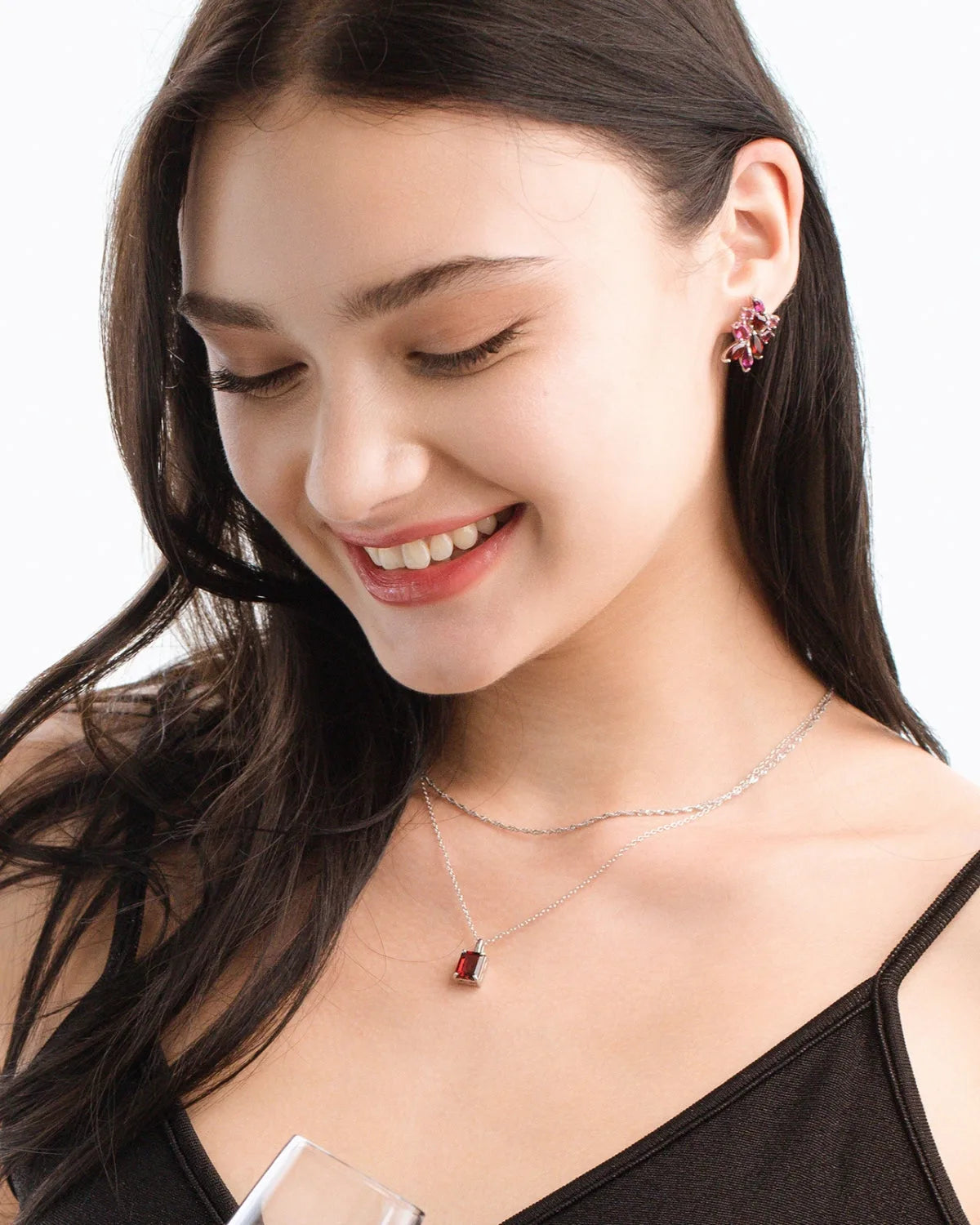 Large Red Gemstone Cluster Earrings in Sterling Silver - SJR London Timepiece