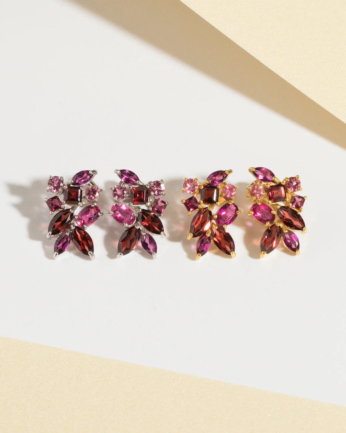 Large Red Gemstone Cluster Earrings in Sterling Silver - SJR London Timepiece