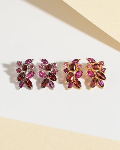 Large Red Gemstone Cluster Earrings in Sterling Silver - SJR London Timepiece