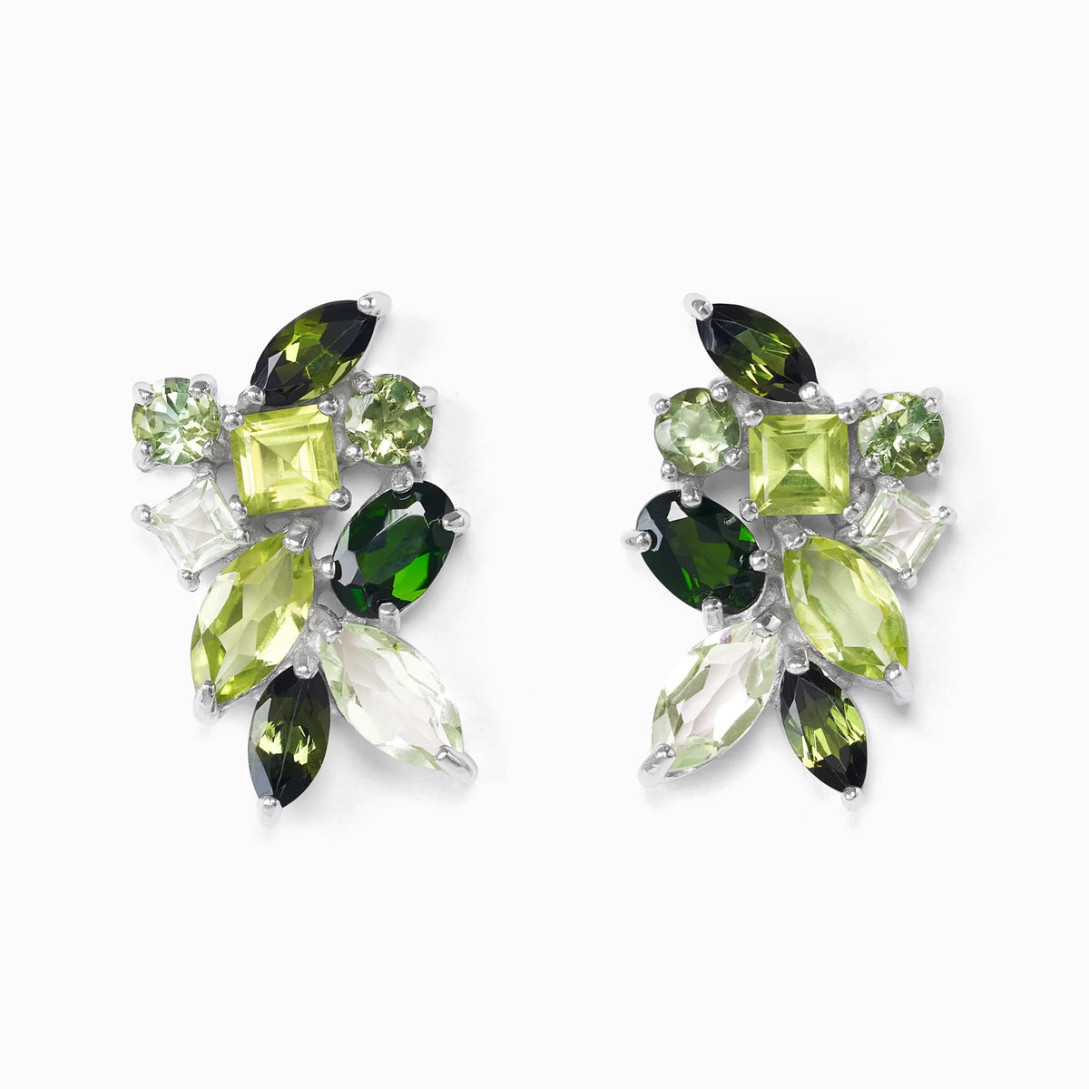 Large Green Gemstone Cluster Earrings in Sterling Silver - SJR London Timepiece