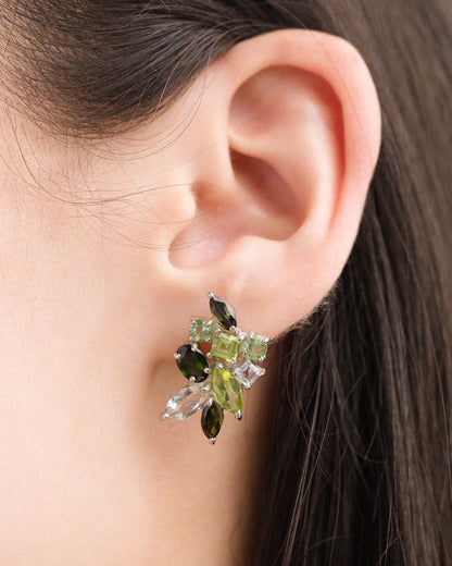 Large Green Gemstone Cluster Earrings in Sterling Silver - SJR London Timepiece