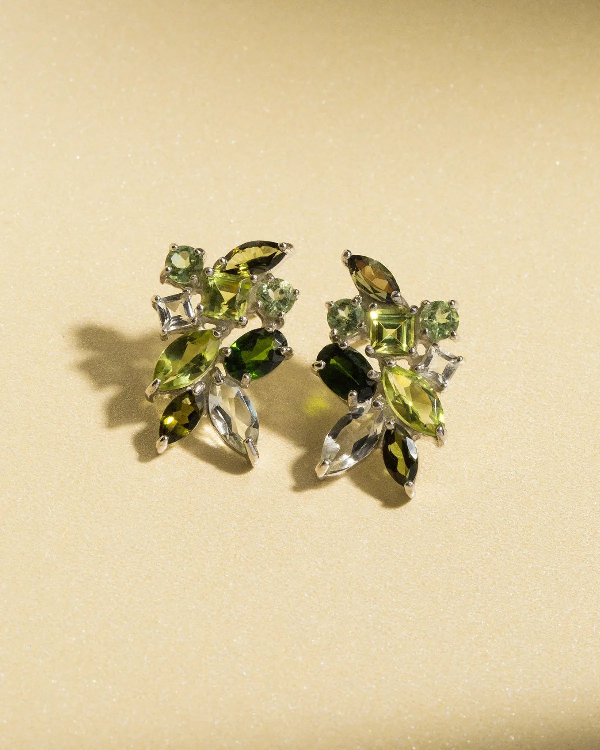 Large Green Gemstone Cluster Earrings in Sterling Silver - SJR London Timepiece