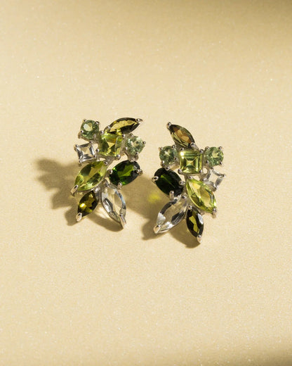 Large Green Gemstone Cluster Earrings in Sterling Silver - SJR London Timepiece