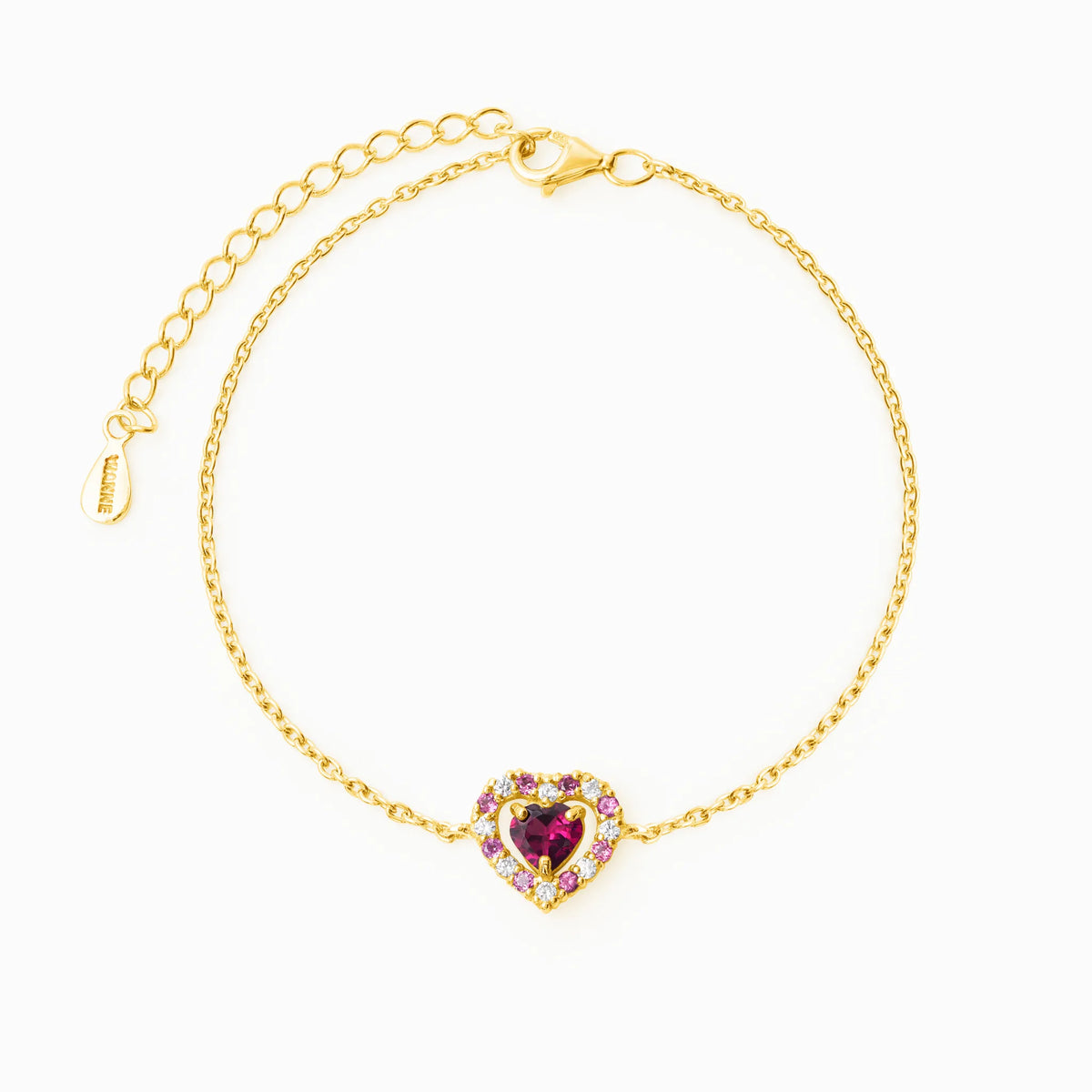 Red Heart Rhodolite Garnet Bracelet in 18k Gold Vermeil - SJR London Timepiece