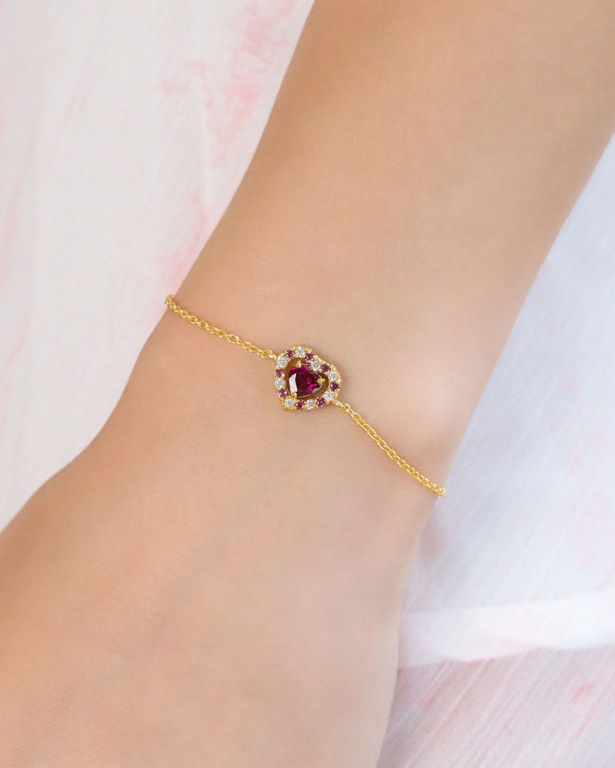 Red Heart Rhodolite Garnet Bracelet in 18k Gold Vermeil - SJR London Timepiece