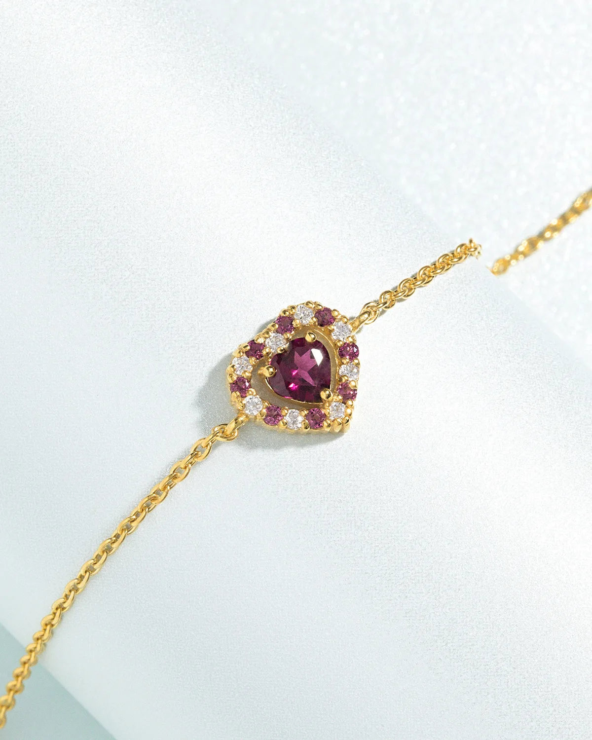 Red Heart Rhodolite Garnet Bracelet in 18k Gold Vermeil - SJR London Timepiece