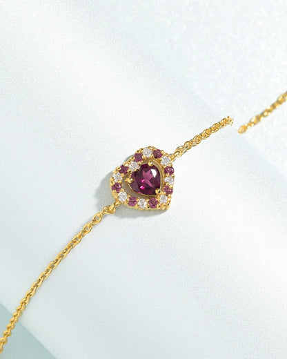 Red Heart Rhodolite Garnet Bracelet in 18k Gold Vermeil - SJR London Timepiece