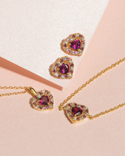 Red Heart Rhodolite Garnet Jewellery Set in 18k Gold Vermeil - SJR London Timepiece